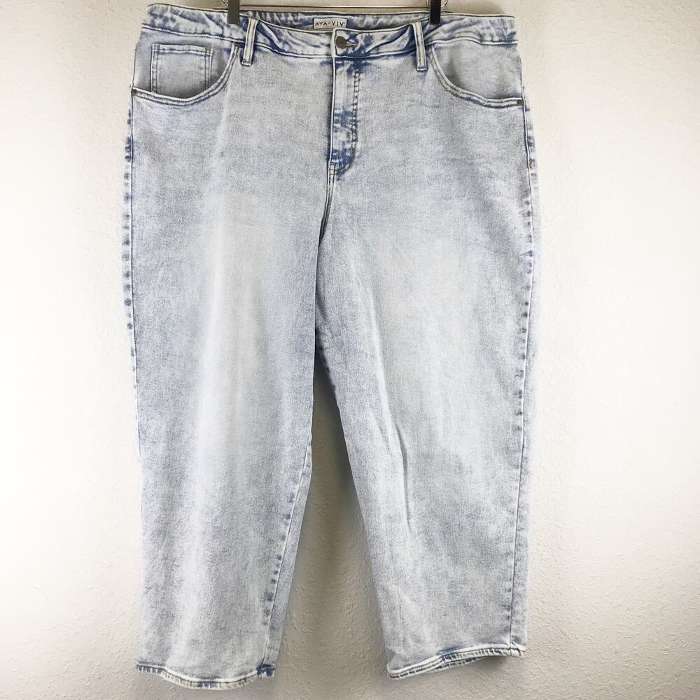 Ava & Viv High Rise Light Acid Wash Tapered Crop Retro Jeans Stretch Plus Size